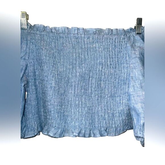 Boden NWT Carrie Smocked Linen Top Medium Blue Size 14 - Picture 3 of 6